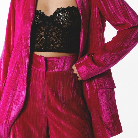 Nasty Gal Crushed Velvet Wide Leg Pants Hot Pink Size 8 - Picture 2 of 5